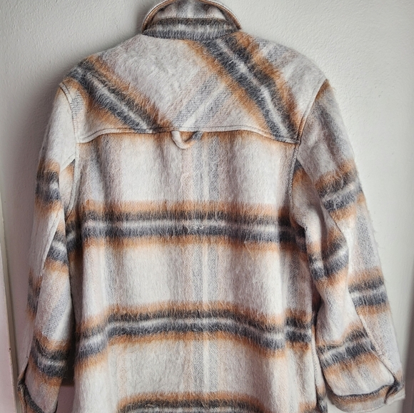 UO URBAN OUTFITTERS Grey Plaid Shirt Jacket Shacket sz large - Picture 3 of 9
